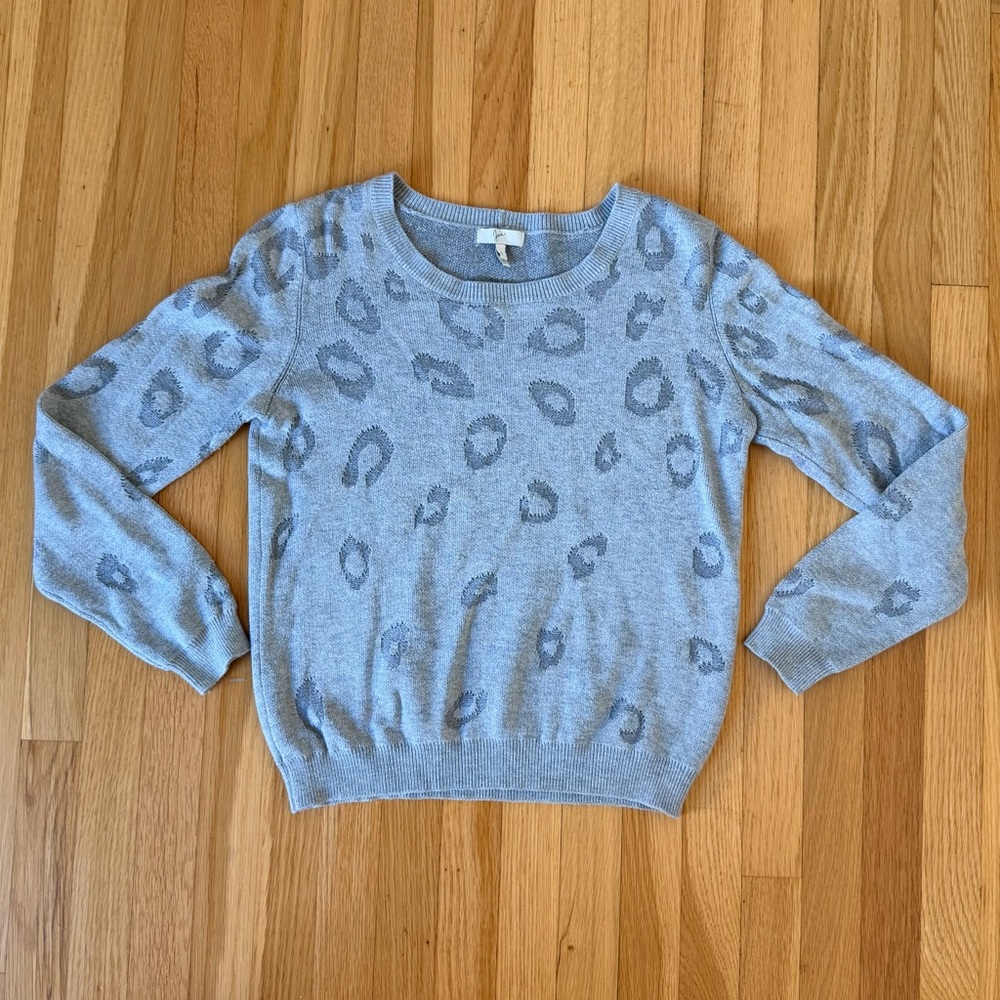 Joie Lilibeth Gray Animal Print Embossed Crewneck Sweater S - Leopard